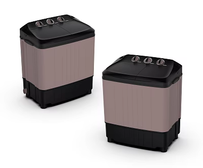 Two Modern Gray Washing Machines With Top Control Knobs And Stylish Design 3d model