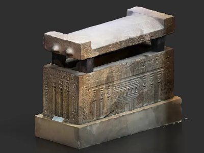 Ancient Stone And Wood Sarcophagus With Intricate Carvings And Layered Base 3d model