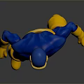 Muscular Superhero Game Movie Character In Blue Yellow Costume With Goggles