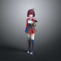 Anime Style Female Character With Purple Hair Red And White Outfit 3D Model Blue Accents
