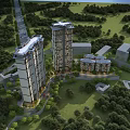 Birds Eye View Planning of Modern High Rise Residential Community With Green Spaces and Trees