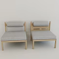 Two Single Sofas With Light Wooden Frame And Gray Cushion Backrest Simple Design 3d model
