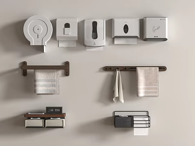 Bathroom Accessories Wall Mounted Toilet Paper Holder Soap Dispenser Tissue Box Towel Rack With Towels 3d model