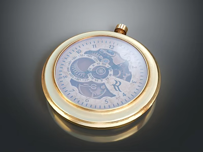 Golden Vintage Mechanical Pocket Watch With Transparent Dial And Gear Mechanism 3d model