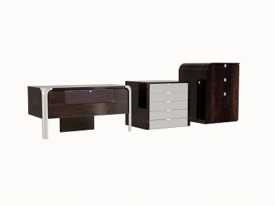 Modern Dark Wooden Bedside Table With Drawers And Sleek Metal Legs 3d model