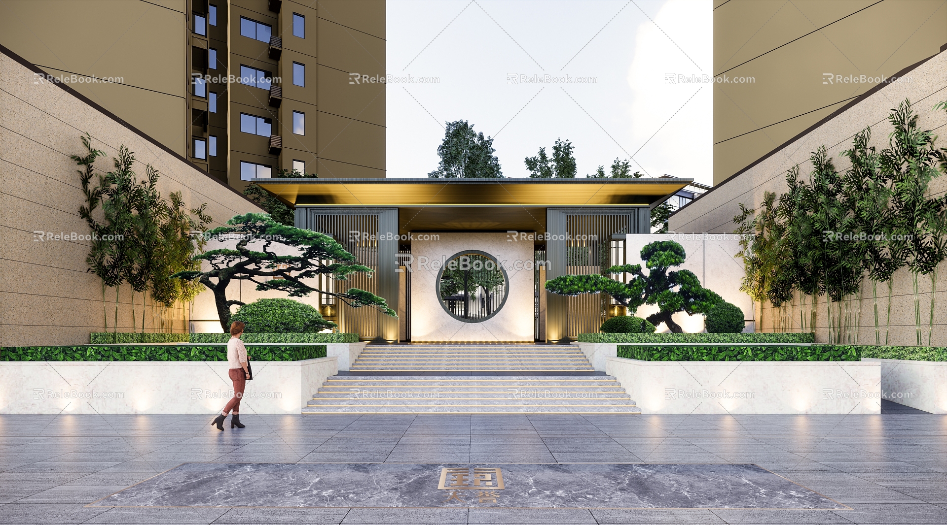 Architectural Design of Facade Modeling of Chinese Entrance Gate in Residential Quarter 3d model