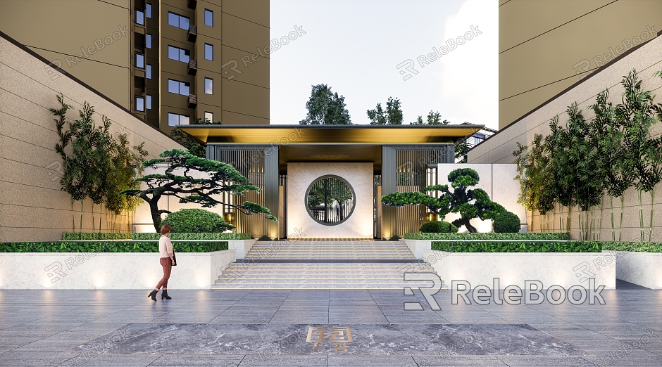 Architectural Design of Facade Modeling of Chinese Entrance Gate in Residential Quarter model