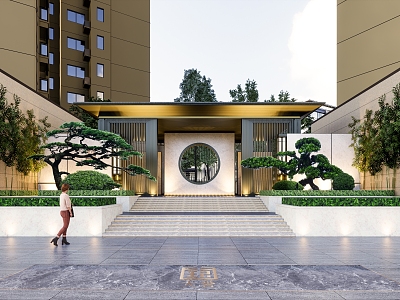 Architectural Design of Facade Modeling of Chinese Entrance Gate in Residential Quarter model