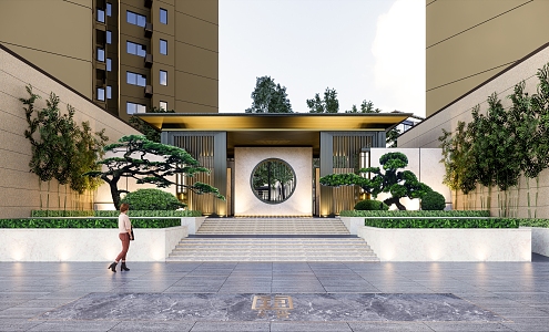 Architectural Design of Facade Modeling of Chinese Entrance Gate in Residential Quarter 3d model