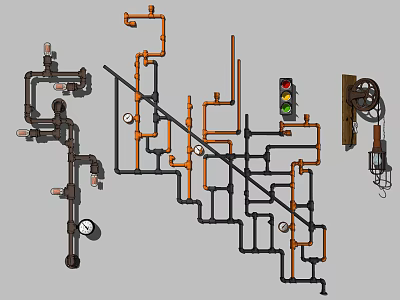 Industrial Style Wall Lamp Design With Pipe Structure And Vintage Gear Elements 3d model
