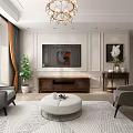 Modern Living Dining Room Interior Design With White Sofa Gray Armchairs Coffee Table And Chandelier