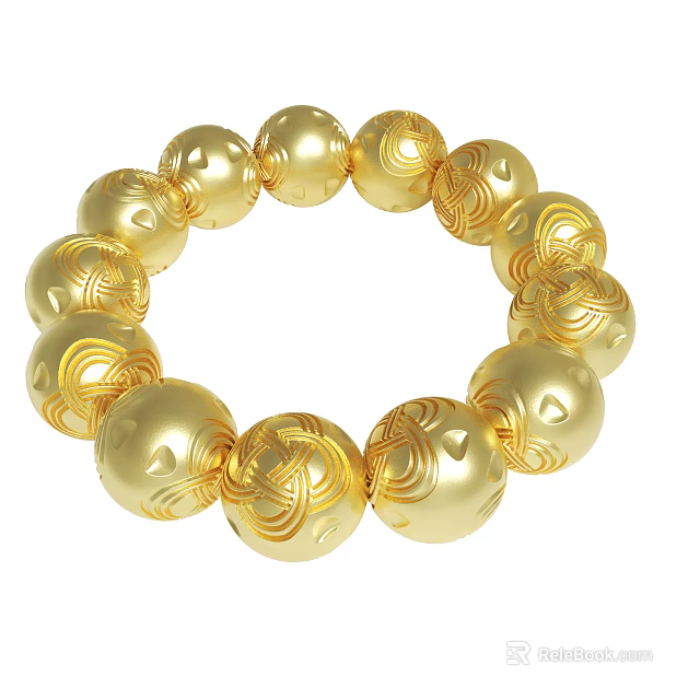 Gold Beaded Bracelet With Intricate Patterned Spherical Beads Shiny Metallic Finish 3d model 