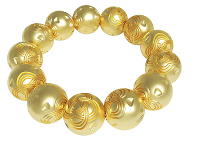 Gold Beaded Bracelet With Intricate Patterned Spherical Beads Shiny Metallic Finish 3d model