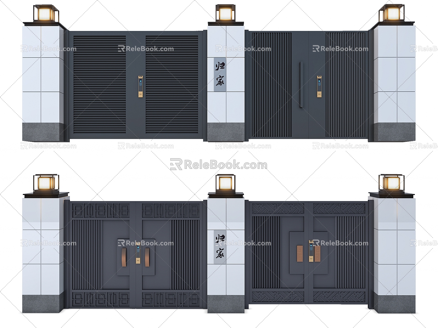 Aluminum alloy patio door entrance yard door wrought iron double gate fence garden villa gate outdoor garden gate 3d model