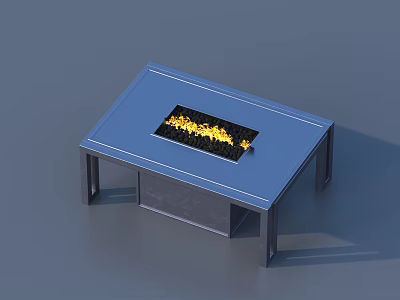 Contemporary Blue Coffee Table With Integrated Fire Pit And Minimalist Design 3d model