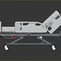 Medical Hospital Bed with Adjustable Headrest Side Rails White Mattress Blue Stripe and Mobile Wheels