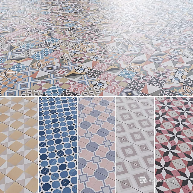 Decorative Tiles with Colorful Geometric Patterns and Various Designs for Floors 3d model 