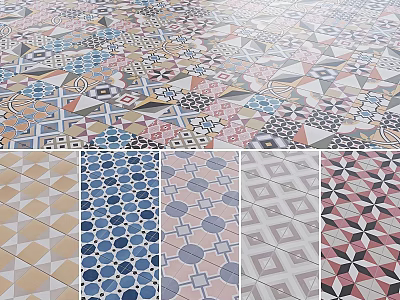 Decorative Tiles with Colorful Geometric Patterns and Various Designs for Floors 3d model