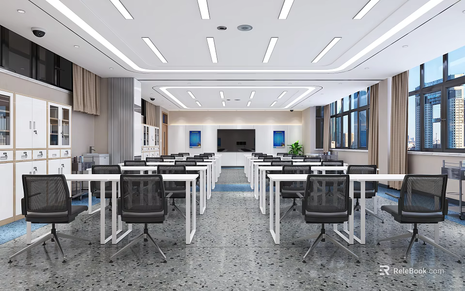 Modern School Open-Plan Classroom Interior With Spacious Layout And Bright Lighting 3d model