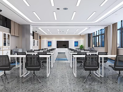 Modern School Open-Plan Classroom Interior With Spacious Layout And Bright Lighting 3d model