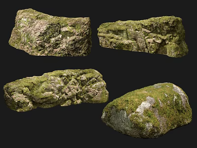 Lush Moss Covered Natural Stone Decorative Pieces for Outdoor Garden Landscaping 3d model