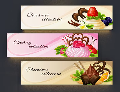 Eye Catching Dessert Hanging Banners For Caramel Cherry Chocolate Collections 3d model