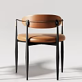 Modern Leather Accent Chair With Curved Backrest And Black Metal Frame