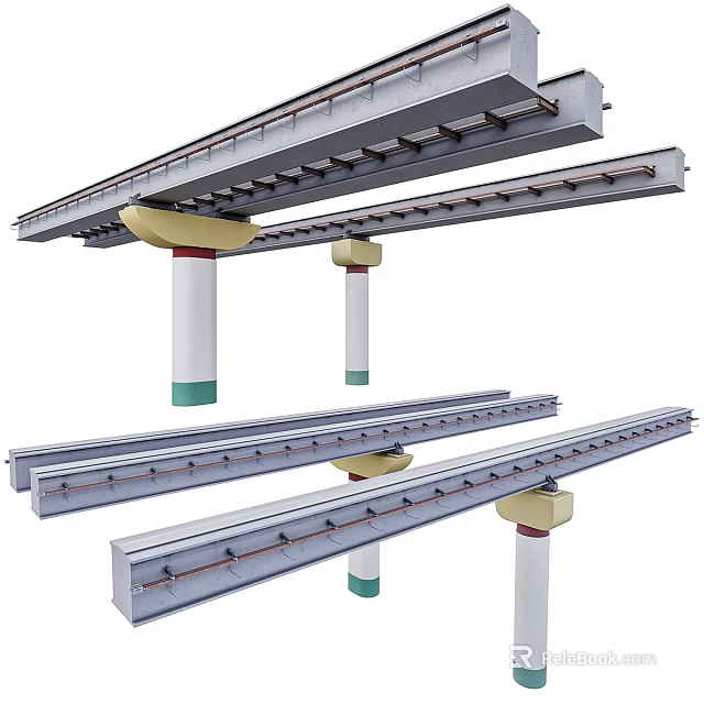 Elevated Road Infrastructure Structure Featuring Concrete Pillars Steel Beams And Tracks 3d model 