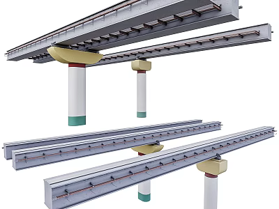 Elevated Road Infrastructure Structure Featuring Concrete Pillars Steel Beams And Tracks 3d model