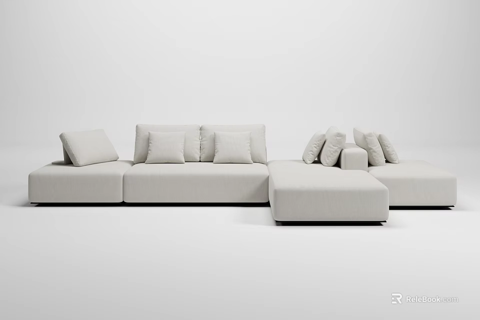 Modern Modular Sofa Set With Light Colored Fabric And Multiple Cushions For Living Room 3d model