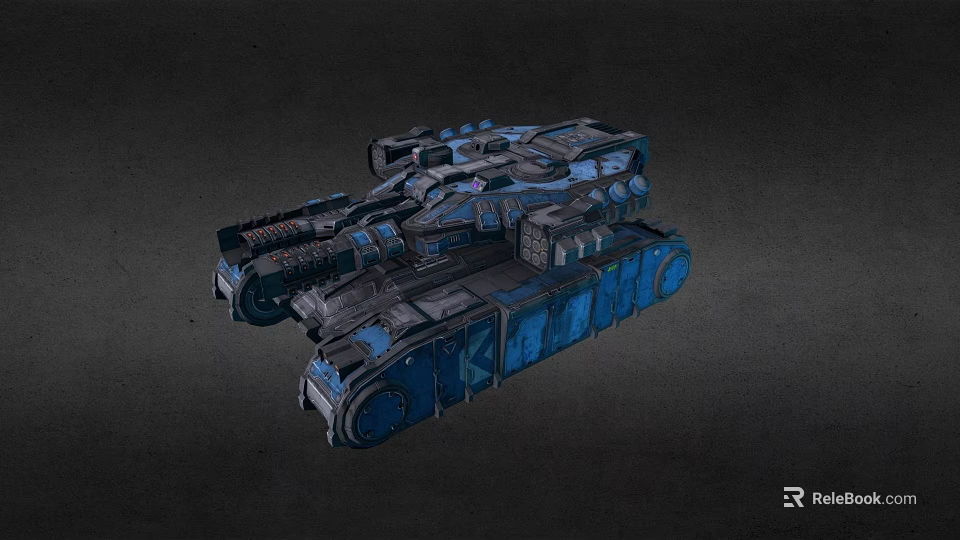 Armored Military Vehicle with Heavy Duty Tracks Blue Mechanical Details and Reinforced Armor Design 3d model 
