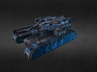 Armored Military Vehicle with Heavy Duty Tracks Blue Mechanical Details and Reinforced Armor Design 3d model