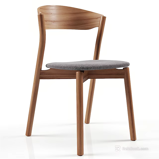 Modern Wooden Dining Chair With Gray Cushion And Stable Walnut Frame 3d model 