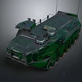 Armored Green Camouflage Military Vehicle With Tracked Chassis And Top Antennas