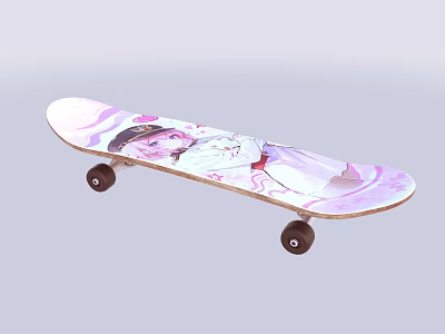 Vibrant Skateboard With Anime Girl Design In Pink And Purple 3d model