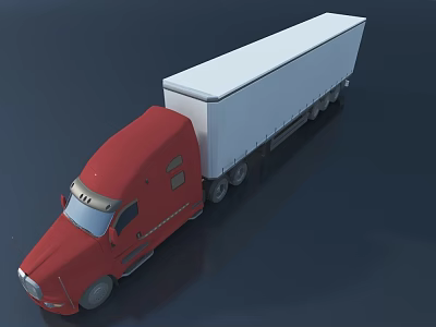 Red Semi Truck With White Container And Modern Exterior Design 3d model