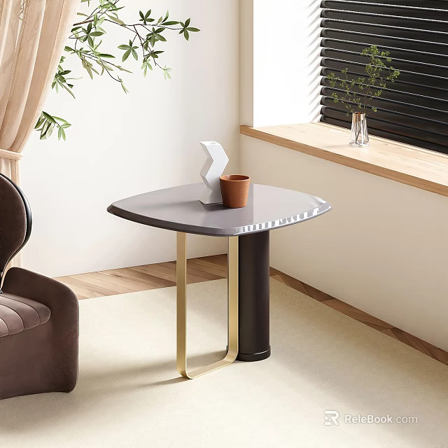 Modern Living Room Side Table with Gray Tabletop and Gold Black Legs Design 3d model 
