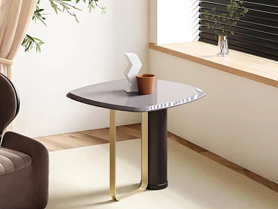 Modern Living Room Side Table with Gray Tabletop and Gold Black Legs Design 3d model