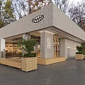 Modern Cafe Exterior With Wooden Structure Open Entrance Bar Counter And Natural Surroundings