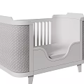 Modern White Baby Bed with Guardrails Textured Side Panels and Mattress