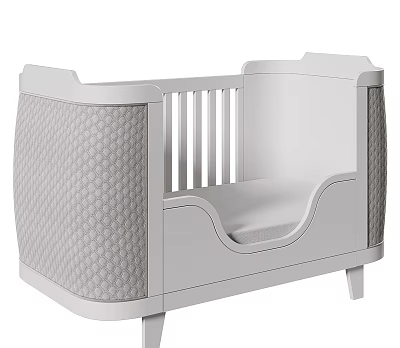 Modern White Baby Bed with Guardrails Textured Side Panels and Mattress 3d model