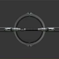 Futuristic Ring Shaped Metal Weapon With Central Black Rod And Double Edged Blades
