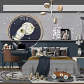Starry Kids Room Interior With Astronaut Wall Decor Bed Wooden Blocks And Study Desk