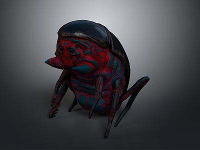 Detailed 3D Beetle Model with Red Black Exoskeleton and Blue Leg Features 3d model