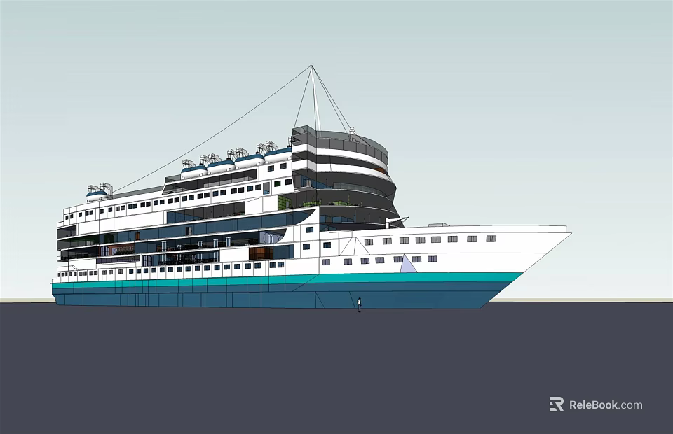 Large Cruise Ship Exterior With Multi Decks And Blue White Color 3d model 