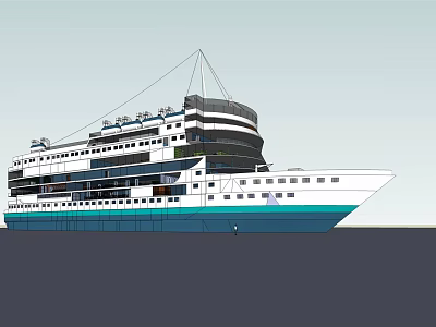 Large Cruise Ship Exterior With Multi Decks And Blue White Color 3d model