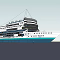 Large Cruise Ship Exterior With Multi Decks And Blue White Color