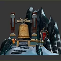 Snowy Mountain Structure With Golden Bell Red Door And Stone Steps