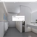Modern Public Restroom Interior Design With Stalls Sink Mirror And Lighting