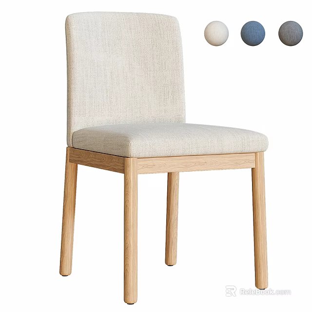 Light Colored Modern Dining Chair With Wooden Legs And Fabric Seat Cushion 3d model 
